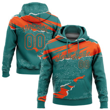 Load image into Gallery viewer, Custom Stitched Teal Orange 3D Pattern Design Torn Paper Style Sports Pullover Sweatshirt Hoodie
