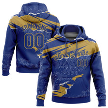 Load image into Gallery viewer, Custom Stitched Royal Old Gold 3D Pattern Design Torn Paper Style Sports Pullover Sweatshirt Hoodie
