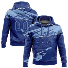 Load image into Gallery viewer, Custom Stitched Royal Light Blue 3D Pattern Design Torn Paper Style Sports Pullover Sweatshirt Hoodie
