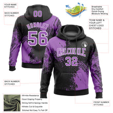 Load image into Gallery viewer, Custom Stitched Black Medium Purple-White 3D Pattern Design Abstract Brush Stroke Sports Pullover Sweatshirt Hoodie
