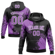 Load image into Gallery viewer, Custom Stitched Black Medium Purple-White 3D Pattern Design Abstract Brush Stroke Sports Pullover Sweatshirt Hoodie
