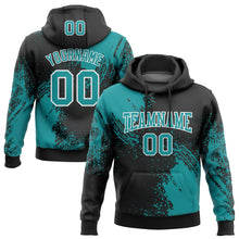 Load image into Gallery viewer, Custom Stitched Black Teal-White 3D Pattern Design Abstract Brush Stroke Sports Pullover Sweatshirt Hoodie
