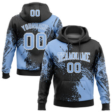 Load image into Gallery viewer, Custom Stitched Black Light Blue-White 3D Pattern Design Abstract Brush Stroke Sports Pullover Sweatshirt Hoodie
