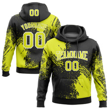 Load image into Gallery viewer, Custom Stitched Black Neon Yellow-White 3D Pattern Design Abstract Brush Stroke Sports Pullover Sweatshirt Hoodie
