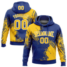 Load image into Gallery viewer, Custom Stitched Royal Yellow-White 3D Pattern Design Abstract Brush Stroke Sports Pullover Sweatshirt Hoodie
