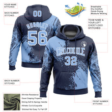 Load image into Gallery viewer, Custom Stitched Navy Light Blue-White 3D Pattern Design Abstract Brush Stroke Sports Pullover Sweatshirt Hoodie
