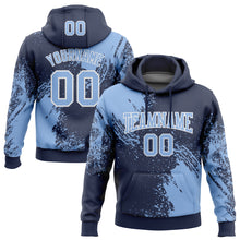 Load image into Gallery viewer, Custom Stitched Navy Light Blue-White 3D Pattern Design Abstract Brush Stroke Sports Pullover Sweatshirt Hoodie
