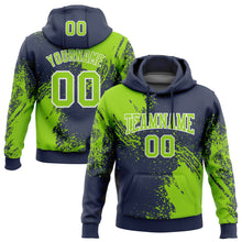 Load image into Gallery viewer, Custom Stitched Navy Neon Green-White 3D Pattern Design Abstract Brush Stroke Sports Pullover Sweatshirt Hoodie
