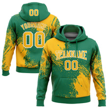 Load image into Gallery viewer, Custom Stitched Kelly Green Gold-White 3D Pattern Design Abstract Brush Stroke Sports Pullover Sweatshirt Hoodie
