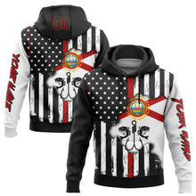Load image into Gallery viewer, Custom Black Red-White 3D American Flag And Fish Hook Fishing Sports Pullover Sweatshirt Hoodie
