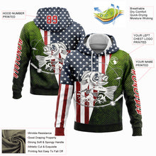 Load image into Gallery viewer, Custom Navy Red-Aurora Green 3D American Flag And Smallmouth Bass Fish Fishing Sports Pullover Sweatshirt Hoodie
