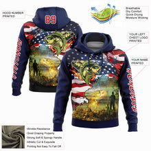 Load image into Gallery viewer, Custom Navy Red-White 3D American Flag And Smallmouth Bass Fish Fishing Sports Pullover Sweatshirt Hoodie
