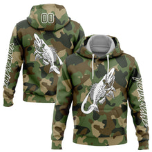 Load image into Gallery viewer, Custom Camo Olive-White 3D Fish Hook Skull Fishing Sports Pullover Sweatshirt Salute To Service Hoodie
