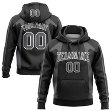 Load image into Gallery viewer, Custom Stitched Black Steel Gray-White 3D Pattern Design Segmentation Patchwork Stripe Sports Pullover Sweatshirt Hoodie
