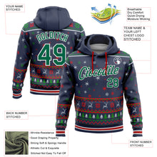 Load image into Gallery viewer, Custom Stitched Navy Kelly Green-White 3D Christmas Sports Pullover Sweatshirt Hoodie
