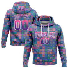 Load image into Gallery viewer, Custom Stitched Royal Pink-Purple 3D Pattern Design Geometric Gradient Square Shapes Sports Pullover Sweatshirt Hoodie
