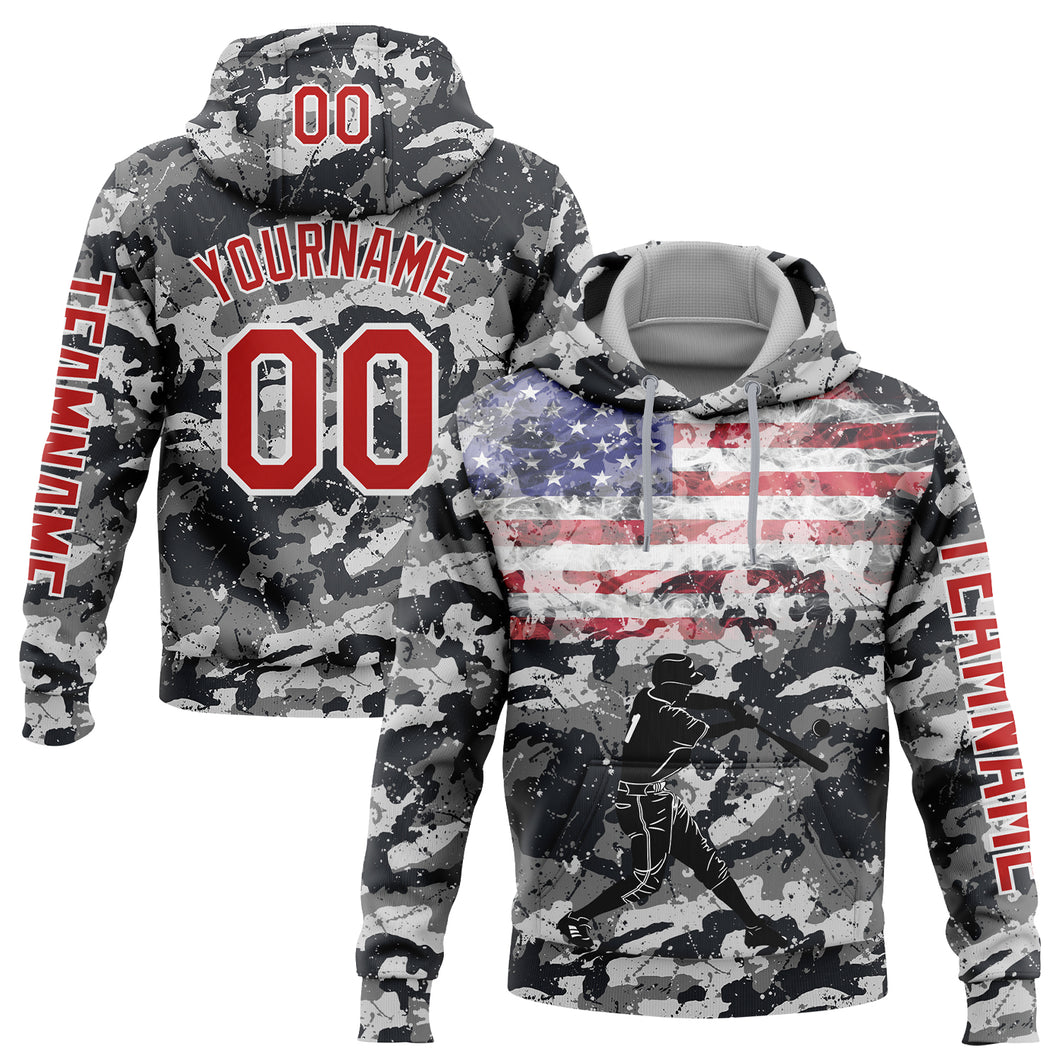 Custom Camo Red-White 3D USA Flag Sports Pullover Sweatshirt Salute To Service Hoodie