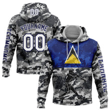 Load image into Gallery viewer, Custom Camo White-Navy 3D Saint Lucia Saint Lucian Flag Sports Pullover Sweatshirt Salute To Service Hoodie
