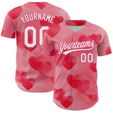 Load image into Gallery viewer, Custom Neon Pink White 3D Love Heart Valentine&#39;s Day Authentic Baseball Jersey

