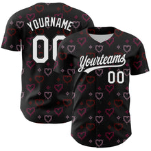 Load image into Gallery viewer, Custom Black White 3D Love Heart Valentine&#39;s Day Authentic Baseball Jersey
