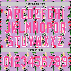 Custom Light Purple Pink-White 3D Tropical Hawaii Flower Authentic Baseball Jersey