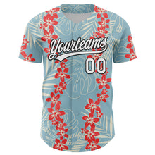 Load image into Gallery viewer, Custom Shadow Blue White-Black 3D Tropical Hawaii Leaves And Flower Authentic Baseball Jersey
