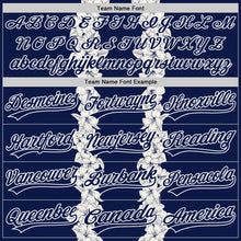 Load image into Gallery viewer, Custom Navy White 3D Tropical Hawaii Leaves And Flower Authentic Baseball Jersey

