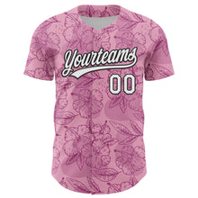Load image into Gallery viewer, Custom Light Pink White-Black 3D Tropical Hawaii Jungle Leaves And Flower Authentic Baseball Jersey
