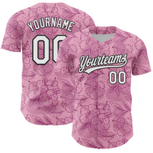 Load image into Gallery viewer, Custom Light Pink White-Black 3D Tropical Hawaii Jungle Leaves And Flower Authentic Baseball Jersey
