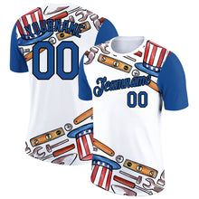 Load image into Gallery viewer, Custom White Blue-Black 3D Pattern Design American Flag Tool Labor Day Performance T-Shirt
