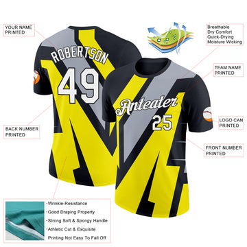 Custom Black Gray-Light Yellow 3D Esports Performance T-Shirt