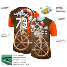 Load image into Gallery viewer, Custom Brown Orange-Black 3D Pattern Design Sailing Ship Wheel Lifebuoy Compass Columbus Day Performance T-Shirt
