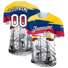 Load image into Gallery viewer, Custom Gold Royal Red-Black 3D Pattern Design Sailing Ship Columbus Day Colombian Flag Performance T-Shirt
