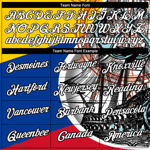 Custom Gold Royal Red-Black 3D Pattern Design Sailing Ship Columbus Day Colombian Flag Performance T-Shirt