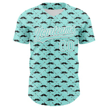 Load image into Gallery viewer, Custom Ice Blue White 3D Pattern Design Father&#39;s Day Mustache Authentic Baseball Jersey
