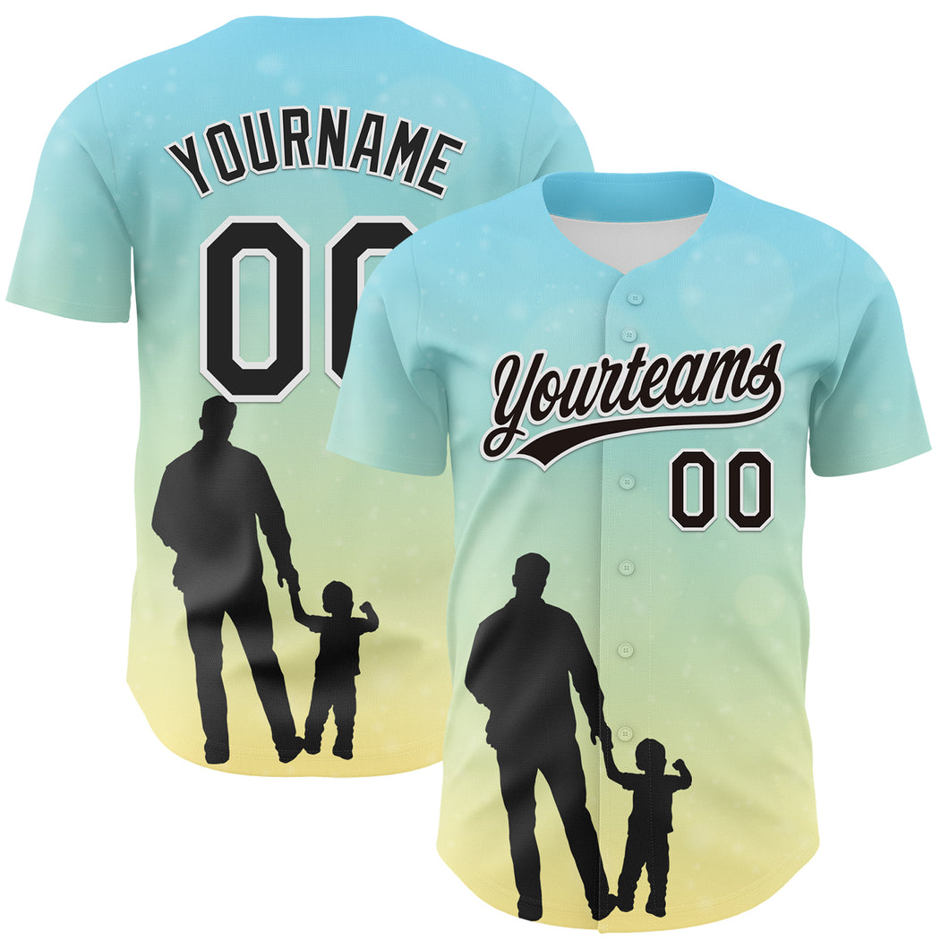 Custom Ice Blue Black-White 3D Pattern Design Father's Day Family Love Authentic Baseball Jersey