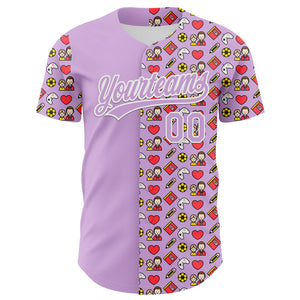Custom Light Purple White 3D Pattern Design Father's Day Family Love Authentic Baseball Jersey