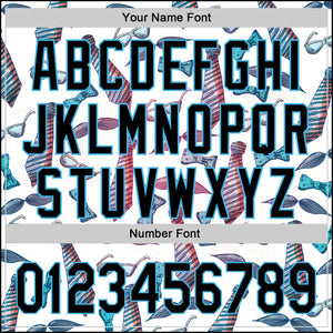 Custom White Black-Sky Blue 3D Pattern Design Father's Day Mustache And Tie Authentic Baseball Jersey