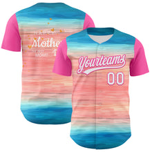 Load image into Gallery viewer, Custom Sky Blue White-Pink 3D Pattern Design Mother&#39;s Day Love Authentic Baseball Jersey

