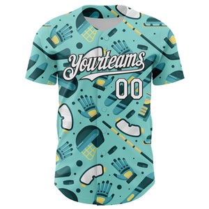 Custom Ice Blue White-Black Comic Doodle Ballgame 3D Pattern Design Authentic Baseball Jersey