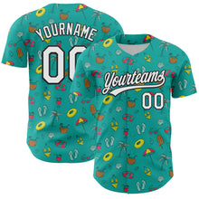 Load image into Gallery viewer, Custom Aqua White-Black 3D Hawaii Tropical Palm Tree And Beach Authentic Baseball Jersey
