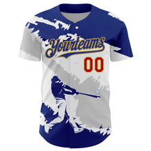 Load image into Gallery viewer, Custom Royal Gray Old Gold-Red 3D El Salvador El Salvadoran Flag Authentic Baseball Jersey
