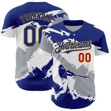 Load image into Gallery viewer, Custom Royal Gray Old Gold-Red 3D El Salvador El Salvadoran Flag Authentic Baseball Jersey
