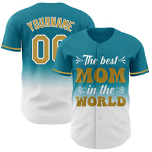 Load image into Gallery viewer, Custom Teal Old Gold-White 3D Pattern Design Gradient Mother&#39;s Day Authentic Baseball Jersey
