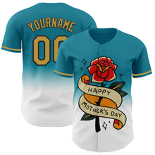 Load image into Gallery viewer, Custom Teal Old Gold-Black 3D Pattern Design Gradient Mother&#39;s Day Flower Authentic Baseball Jersey
