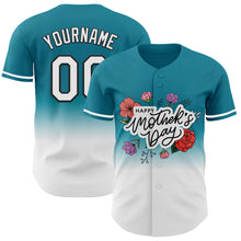 Load image into Gallery viewer, Custom Teal White-Black 3D Pattern Design Gradient Mother&#39;s Day Flower Authentic Baseball Jersey
