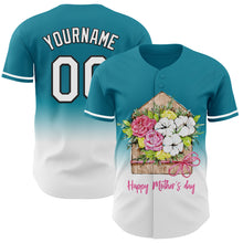 Load image into Gallery viewer, Custom Teal White-Black 3D Pattern Design Gradient Mother&#39;s Day Flower Authentic Baseball Jersey
