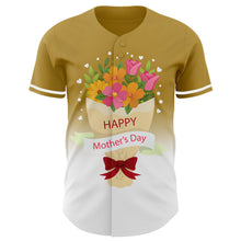 Load image into Gallery viewer, Custom Old Gold White-Black 3D Pattern Design Gradient Mother&#39;s Day Flower Authentic Baseball Jersey
