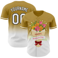 Load image into Gallery viewer, Custom Old Gold White-Black 3D Pattern Design Gradient Mother&#39;s Day Flower Authentic Baseball Jersey
