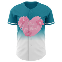 Load image into Gallery viewer, Custom Teal White-Light Pink 3D Pattern Design Gradient Mother&#39;s Day Love And Flower Authentic Baseball Jersey
